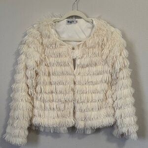 Cream Fringe Faux Fur Jacket